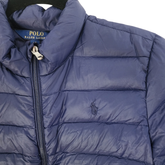 Polo Ralph Lauren Navy Ruffle Hem Quilted Down Puffer Coat Jacket Girls Lrg - Picture 4 of 11